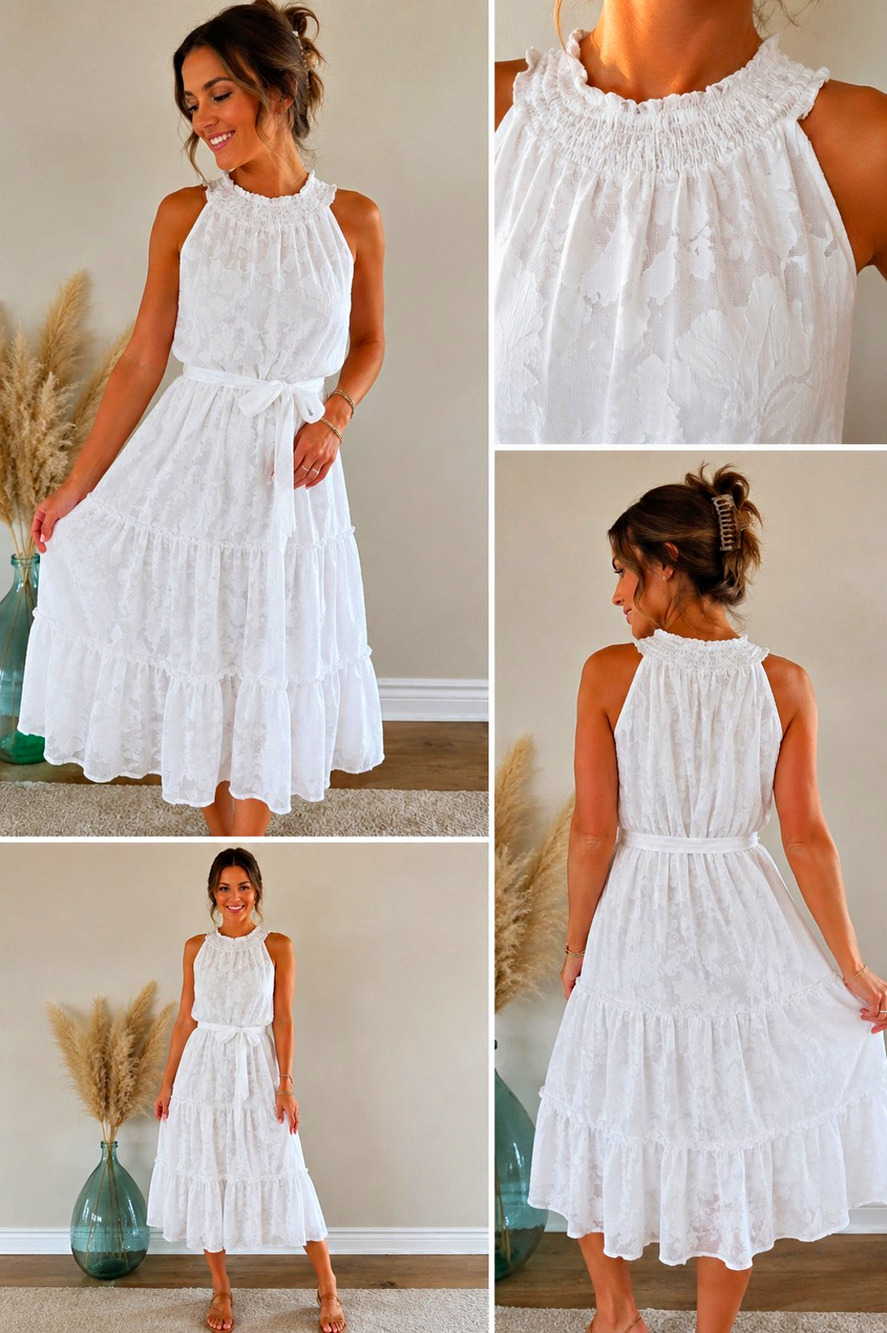 Simply Vera Vera Wang White Lace Tiered Midi Dress Women’s Size Small S Boho